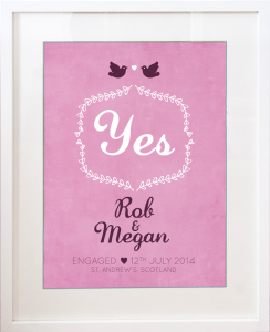 Personalised engagement or wedding date print from The Little Paper Shop - available in your choice of colours, and framed or print-only