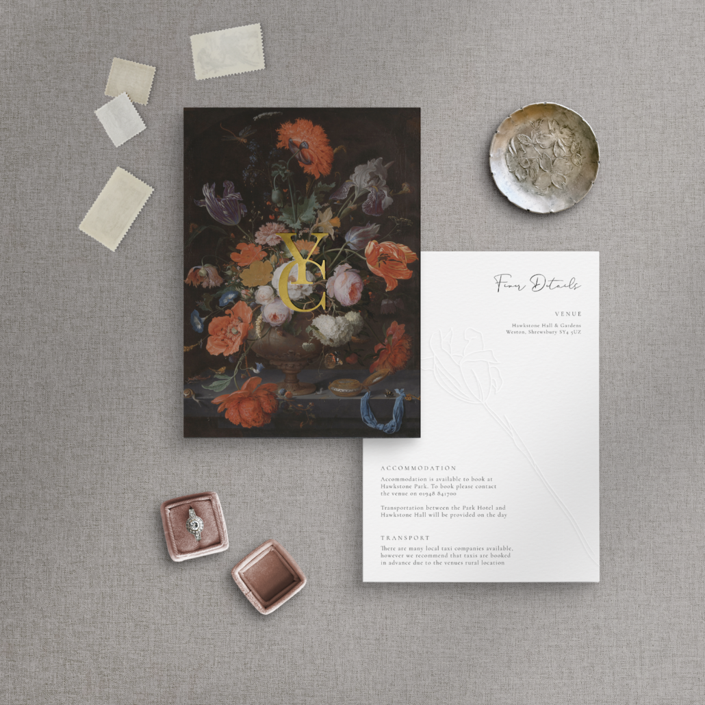 Ophelia wedding stationery house collection flat lay by The Little Paper Shop Nantwich
