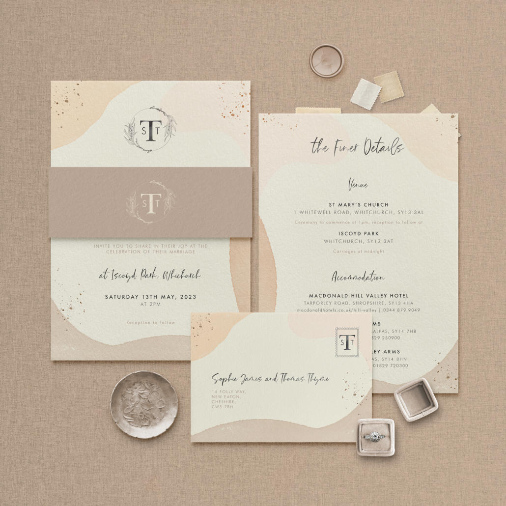 Sofia wedding stationery house collection flat lay by The Little Paper Shop Nantwich